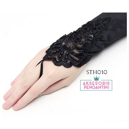 [BISA COD] AKSESORIS PENGANTIN SARUNG TANGAN WANITA WEDDING GLOVES HITAM STH010