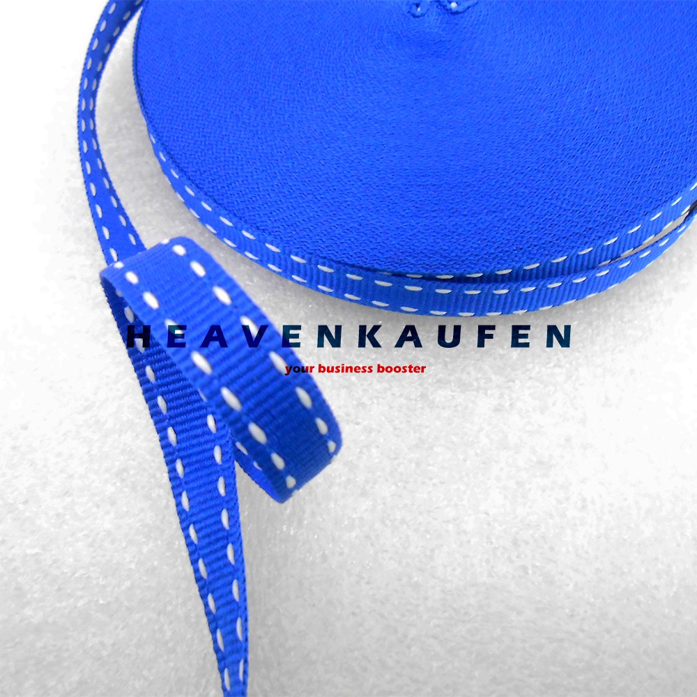 Tali Webbing Lanyard Bintik Halus Lebar 1 cm Warna Biru Garis Putus Putih Per Rol isi 19 Meter