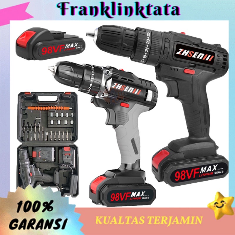 COD】Bor Baterai / Bor dampak / Mesin Bor Cordless / Bor Listrik / Beton Besi Kayu Full 98Vf Set Pilihan Bor Tanpa Kabel Bor Listrik Bor Tanpa kabel Set Lengkap Mata Bor Cordless Drill Full Set Of Drill Bits Popular Model