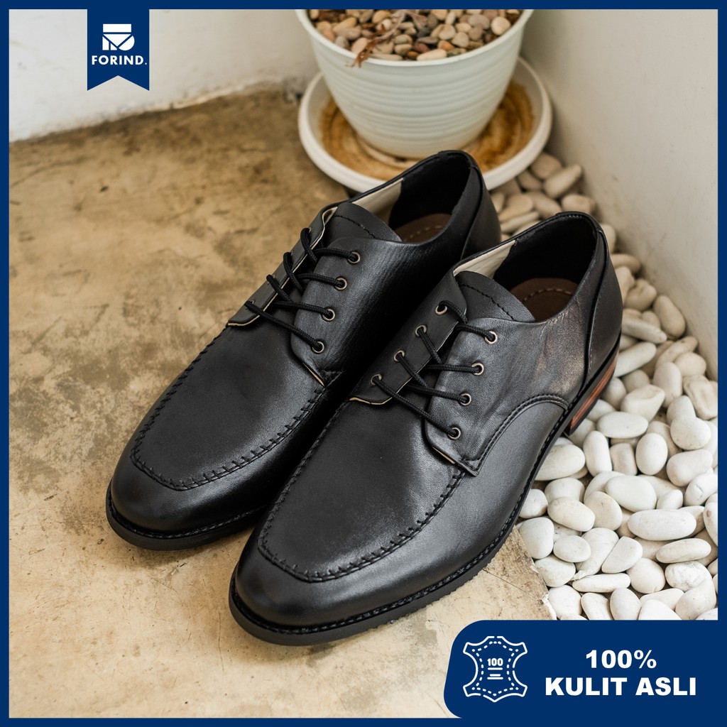 Seffield Black | Sepatu Kulit Asli Hitam Pria Casual Kerja Cowok Kantor Pantofel | Lvnatica x FORIND