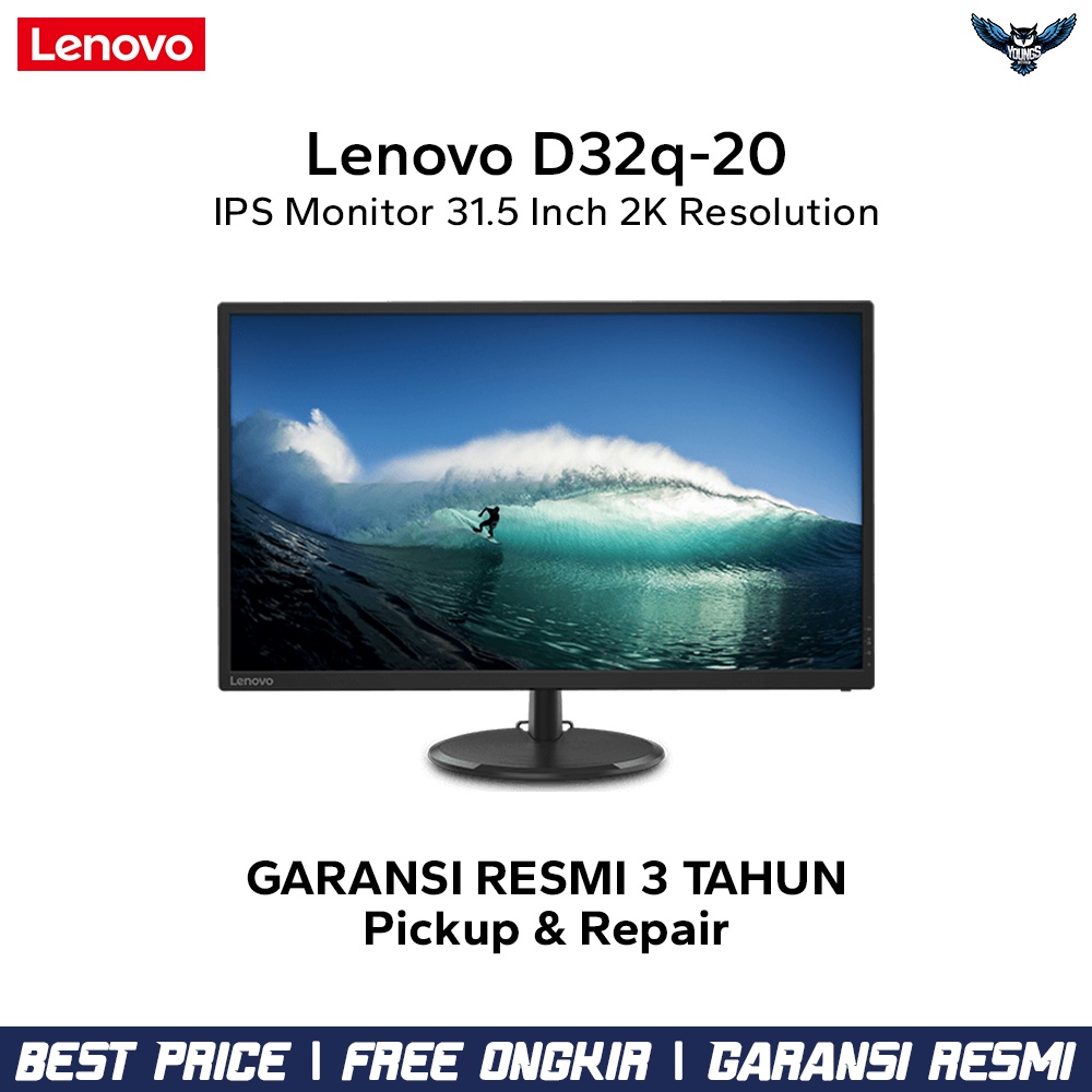 LED Monitor Lenovo D32q-20 31.5&quot; QHD 2K IPS DP HDMI 75Hz Garansi Resmi