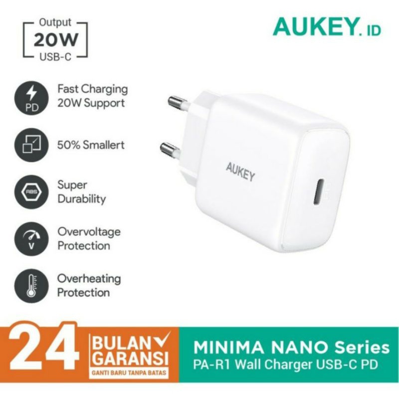 Charger Iphone 8 x 11 12 13 14 15 pro max ipad Aukey PA-R1 20W Minima Nano USB-C PD 3.0