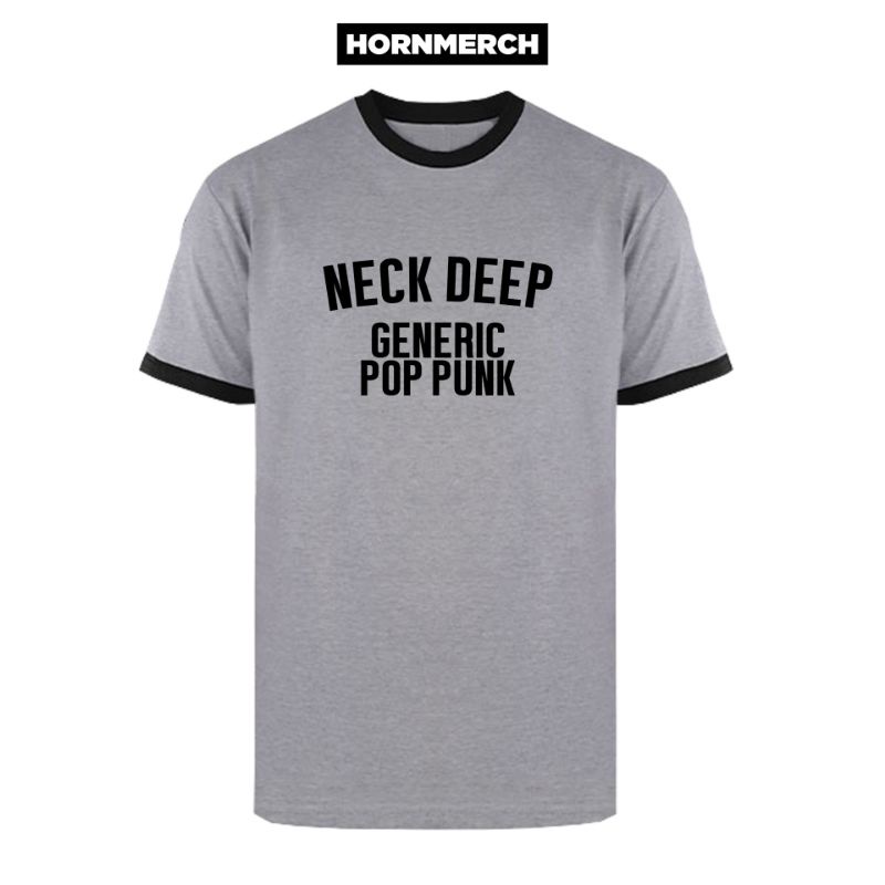 T-Shirt Baju Kaos Band Musik | Neck Deep - Generic Pop Punk Ringer - Abu Misty Black