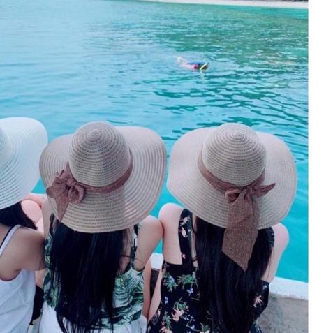 ✭ MAY STAR Topi Pantai Rajut Pita Bintik Emas T2 ●