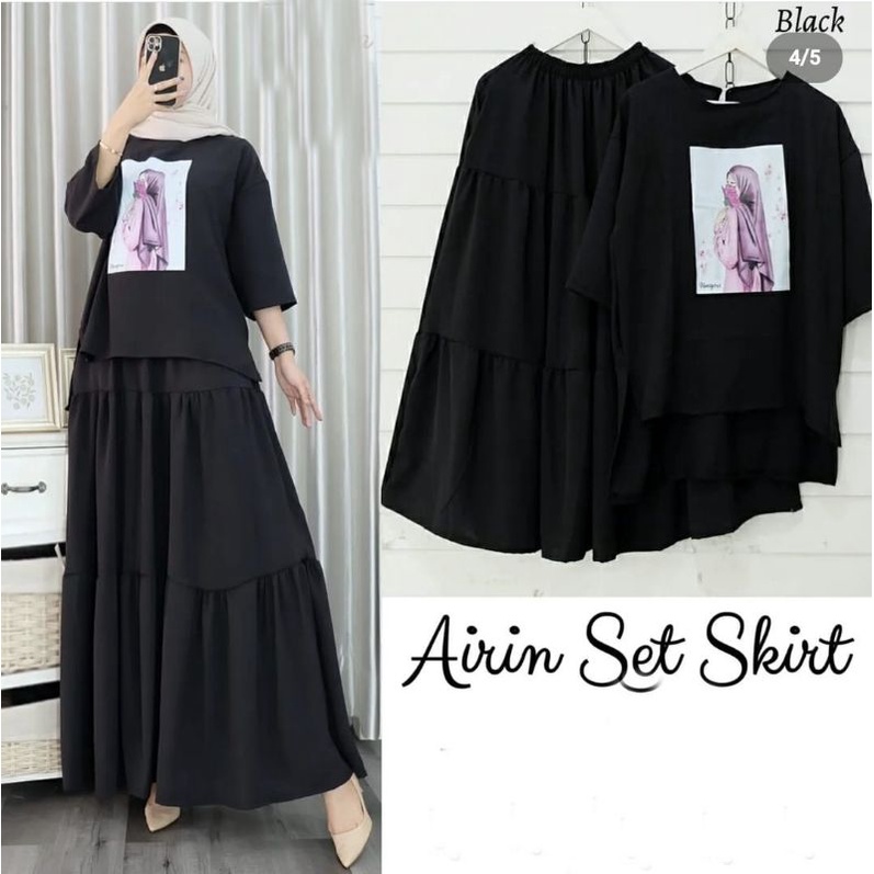 SET ROK AIRIN, MOSCREPE, GAMIS HIJAB MUSLIM, SETELAN, 2 UKURAN