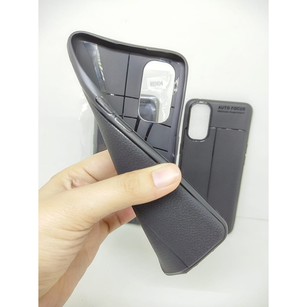 AutoFokus Oppo RENO 4 INDO 6.4 inchi Leather Soft Case AUTOFOCUS Motif Kulit Jeruk
