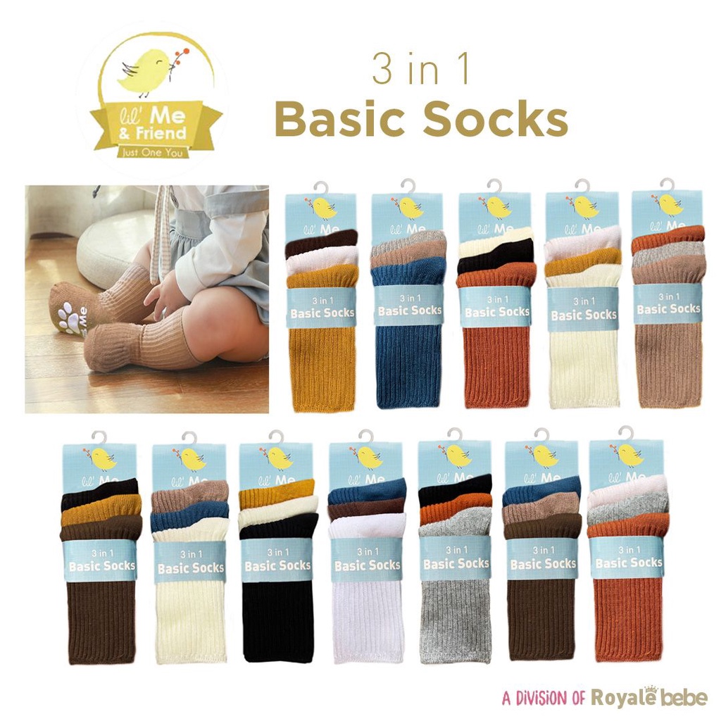 ROYALE BEBE 3IN1 CLASSIC SOCKS / BASIC SOCKS / GIRL MIDI SOCKS KAOS KAKI ISI 3 PASANG