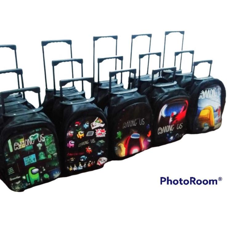 Best Stock Amoung US Ransel Troly anak sekolah Tas anak laki-laki Ransel roda