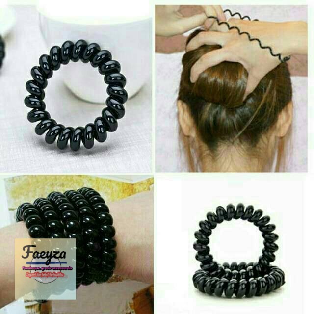 Karet rambut spiral besar/kabel telepon ulir isi 12 pcs