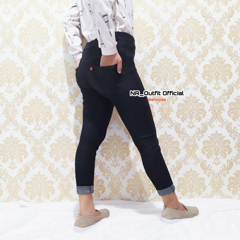 Celana Legging Denim Panjang Lejing Jeans Stretch Leging pinggang karet Loggo NR_Outfit Official COD