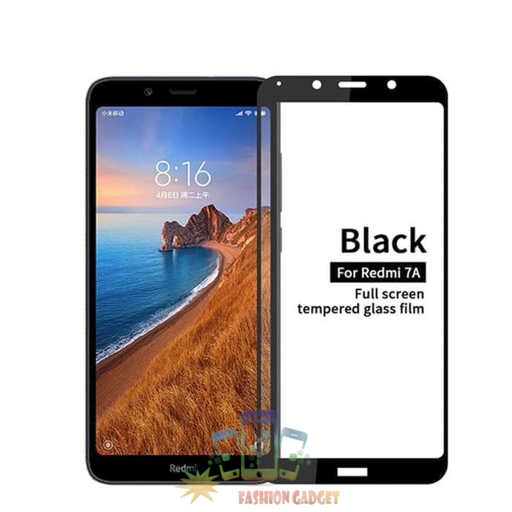 Tempered Glass Xiaomi Redmi 7A Full Black / Anti Gores Kaca Pelindung Layar HP Redmi 7A Full Black