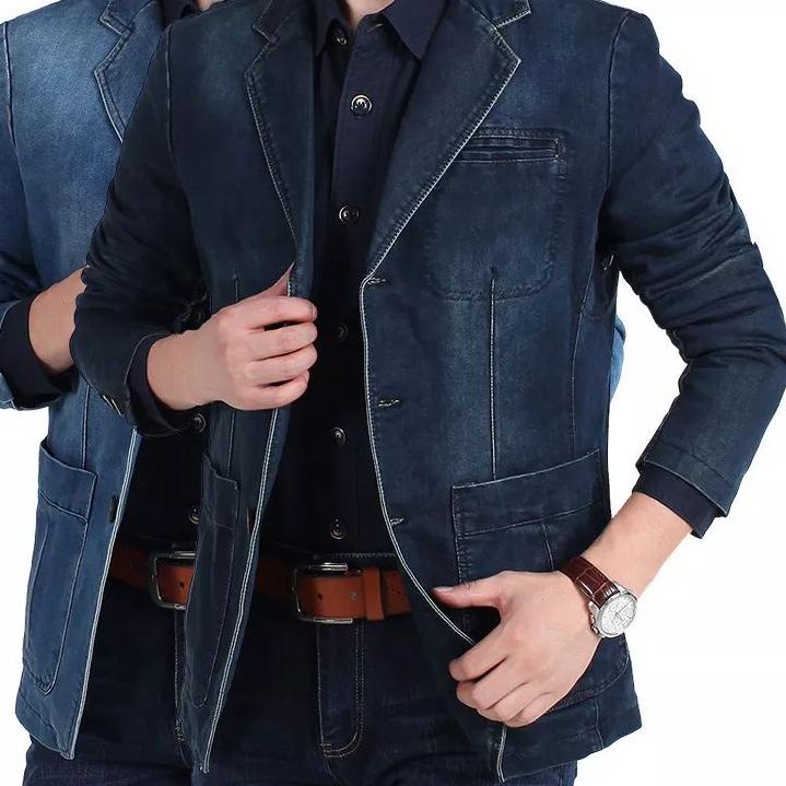 Sangat Nyaman.. Jas Levis Pria Blazer Terbaru/Bahan Levis Denim Biru-L