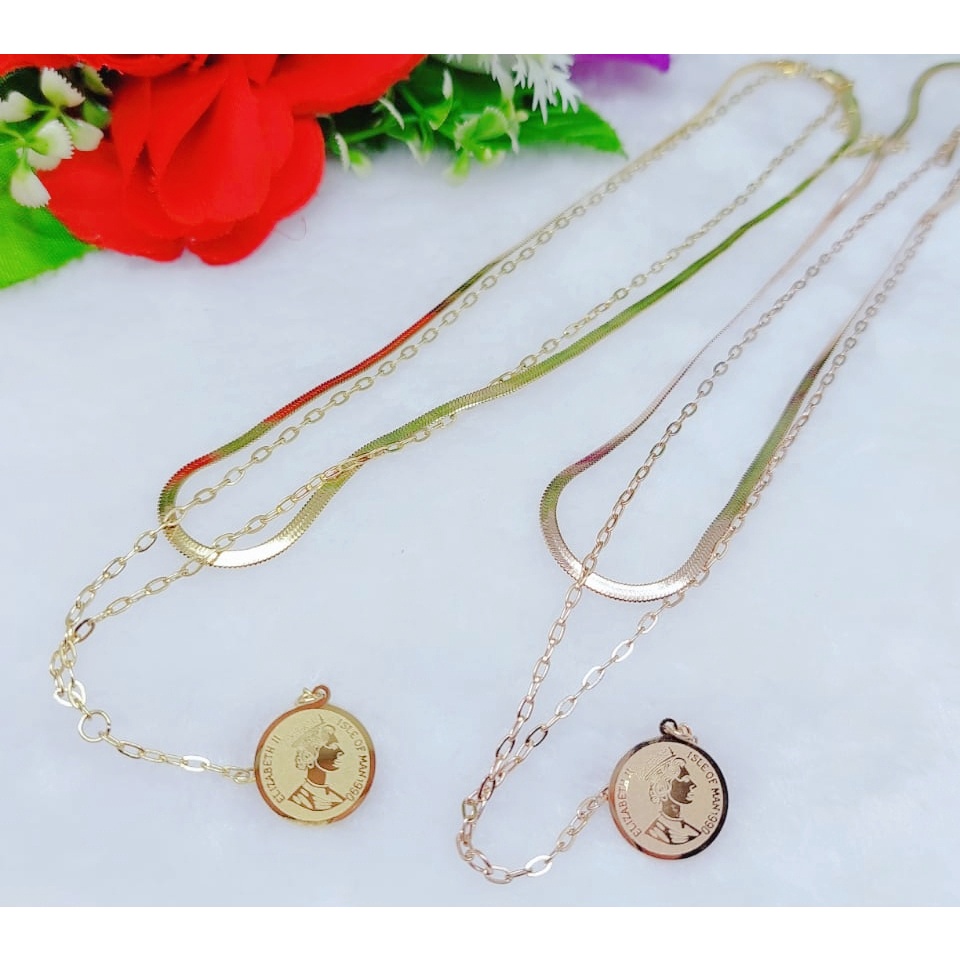 Kalung titanium dobel rantai perhiasan fashion K49,50