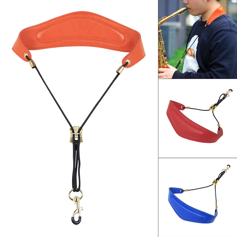 Strap Leher Saxophone Adjustable Bahan Kulit 3 Warna Dengan Kait Kuningan