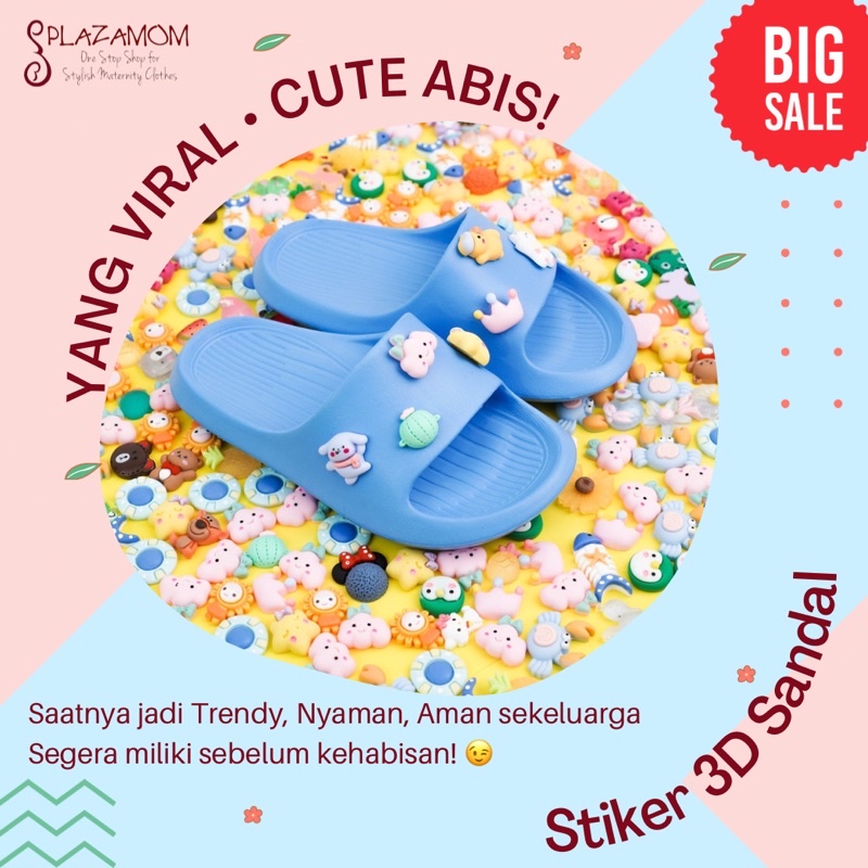 Stiker 3D Sandal Tempelan Karakter Sendal Karet EVA phyton kualitas premium lucu imut viral slippers korea kekinian nyaman comfy anak kids wanita pria dewasa anti slip empuk