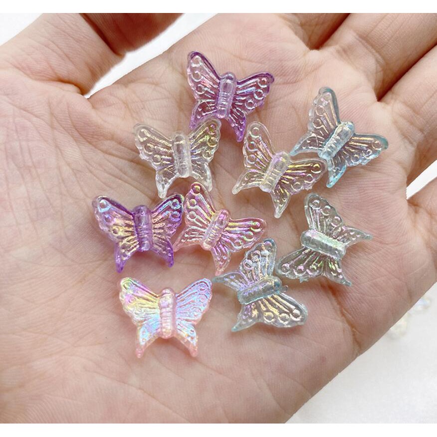 30pcs Color AB Charms Butterfly Shape Manik-Manik Akrilik Manik-Manik Spacer Longgar Untuk Membuat Perhiasan DIY Handmade Gelang