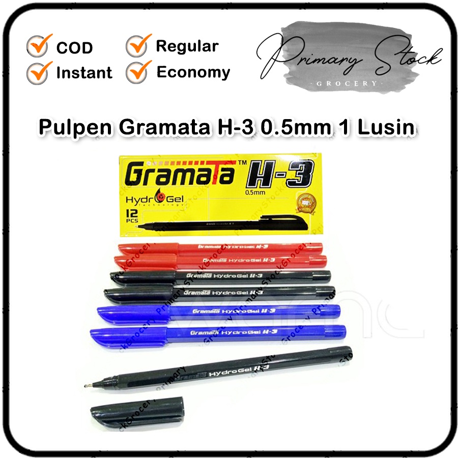 

Pulpen Gel 1 Lusin 0.5 mm 1 Pack Murah GRAMATA 12 pcs Hitam Biru