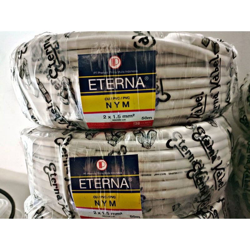 ( Harga 1 Roll )@50mtr Kabel ETERNA NYM Tembaga 2 x 1,5 Lidi asli full tembaga SNI Original Cable