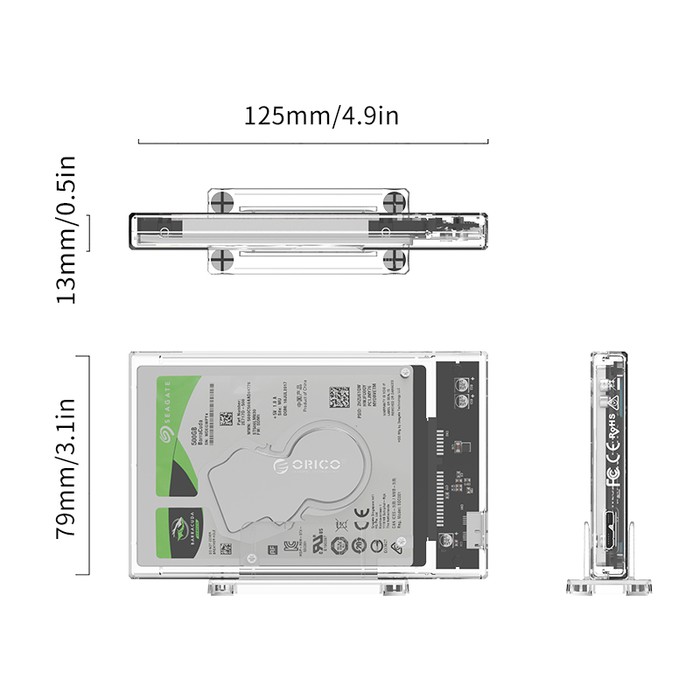 Orico 2159U3 2.5 inch Transparent USB 3.0 HDD Enclosure with Stand