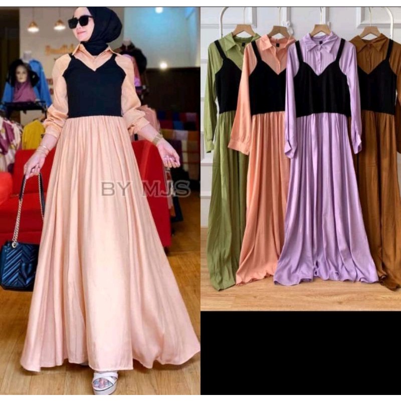 gamis rompi 2 in 1 rajut hitam