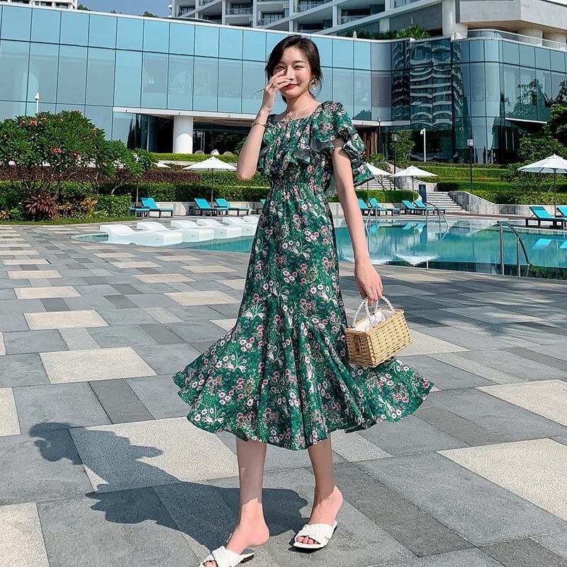 𝐑𝐄𝐀𝐃𝐘 𝐒𝐓𝐎𝐂𝐊 𝐒𝐀𝐅 - GREEN mermaid sabrina dress woman premium / korean summer dress / beachwear bali /