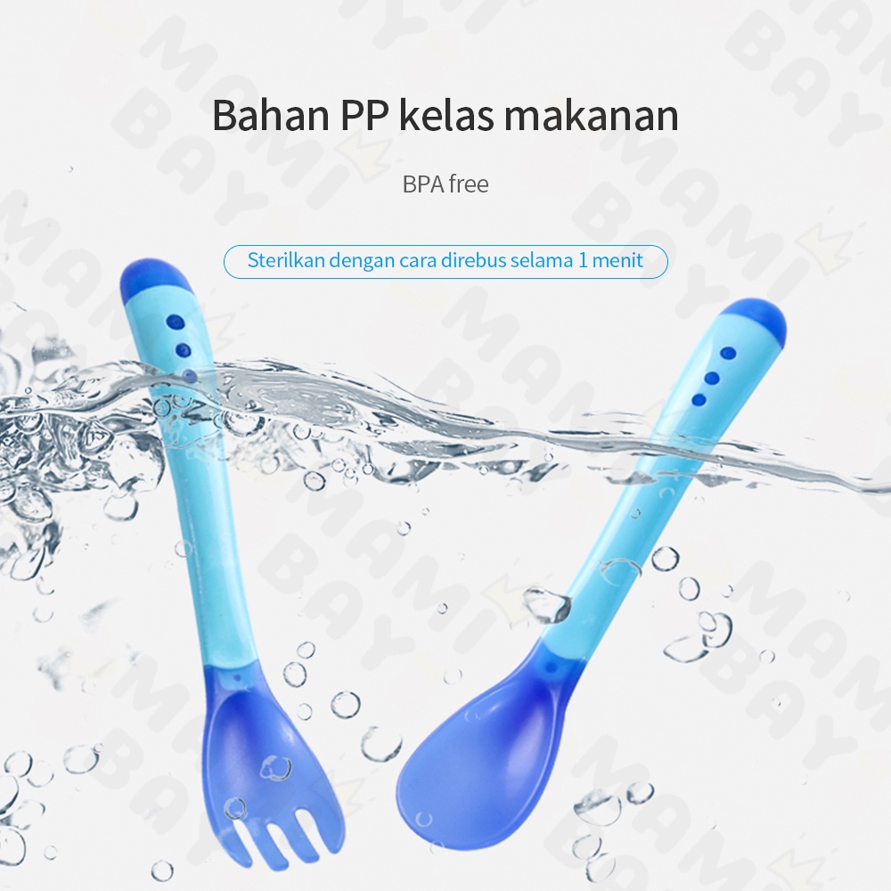 OKEYI Peralatan makan bayi Sensor Panas sendok plastik dan garpu bayi