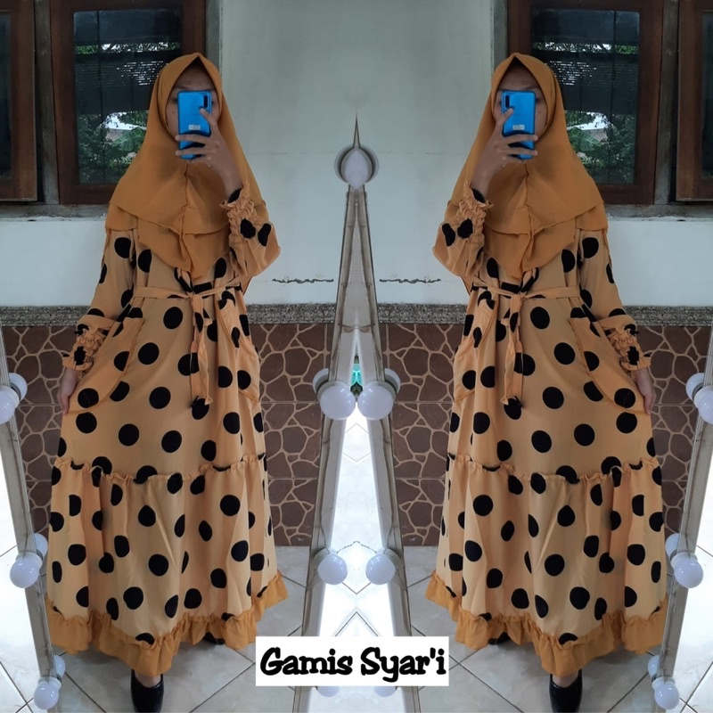 GAMIS POLKADOT MOSCREPE SET HIJAB CERUTY