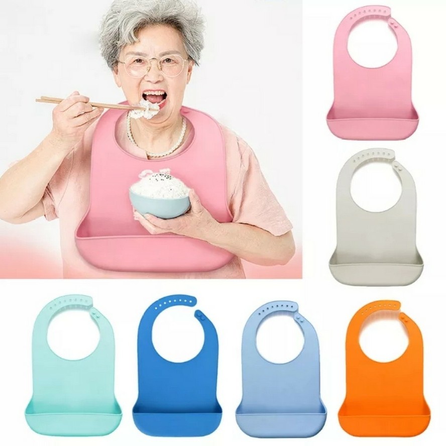 Promo Celemek Makan Dewasa Addult Apron Bib Tahan Air Waterproof Silicone Bersih