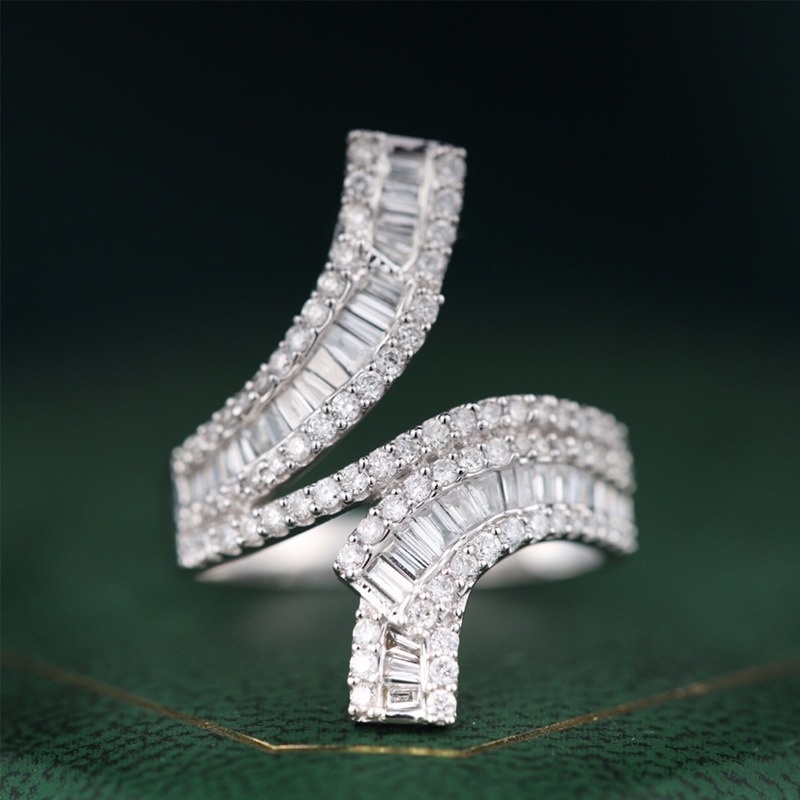 Fashion Elegant Graceful Platinum Ladder Square Full Rhinestone Ring