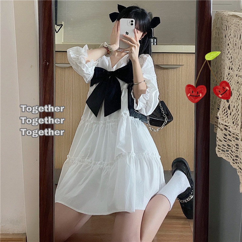 TBI Import Street Style Big Bow Midi Dress Korea Jana Loose Dress Model