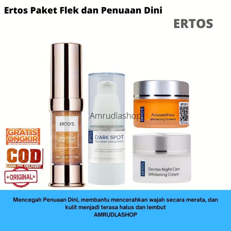 Ertos Paket Anti Penuaan Dini dan Flek Hitam ORIGINAL BPOM (Anti Aging Gold Serum, Dark Spot, Astaxa