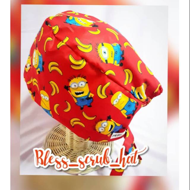Topi bedah motif/ Scrub hat/ Topi katun/  minion