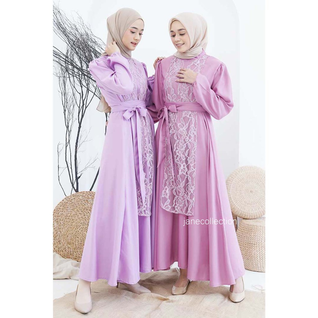 JANE COLLECTION || Baju Muslim Gamis Alina Wanita Brukat