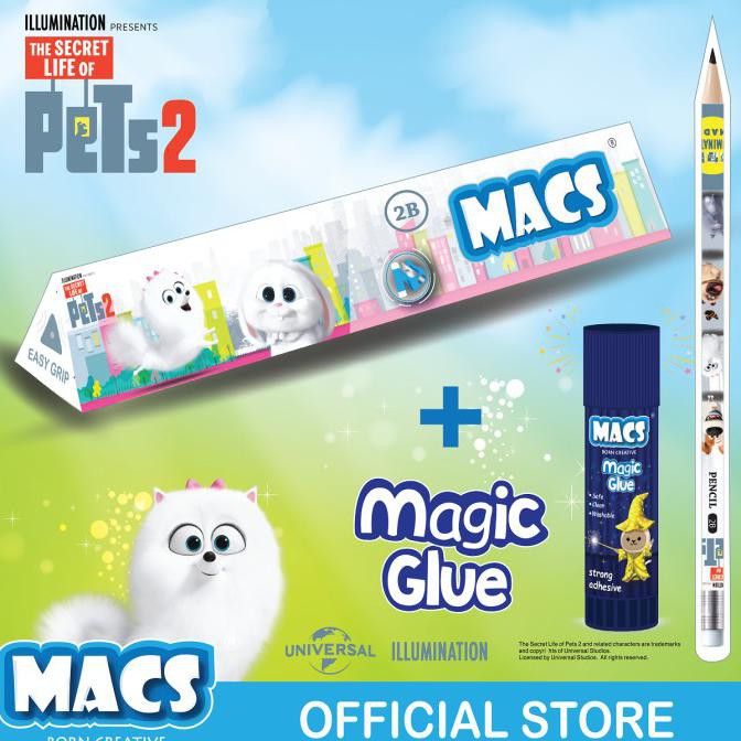 

FUN BUNDLE Macs 2B Pensil segitiga hitam Pets dan Magic Glue Stick