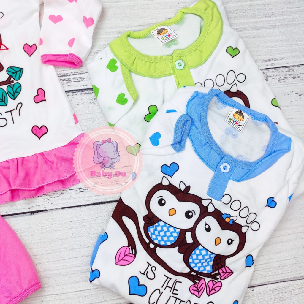 Setelan Bayi Panjang Motif OWL / Setelan Piyama Bayi Perempuan / Baju Bayi Panjang Merk Rifky