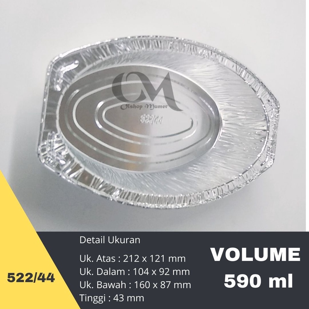 Aluminium Foil OV522 + Tutup | Cup Aluminium Foil Oval Perahu OV 522 | Wadah Cup Tray 522/44 model B
