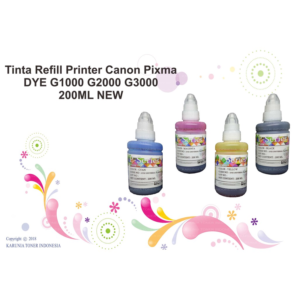 Tinta Refill Printer Canon Pixma DYE G1010 G2010 G3000 G3010 G4010 Kemasan 200 ML NEW