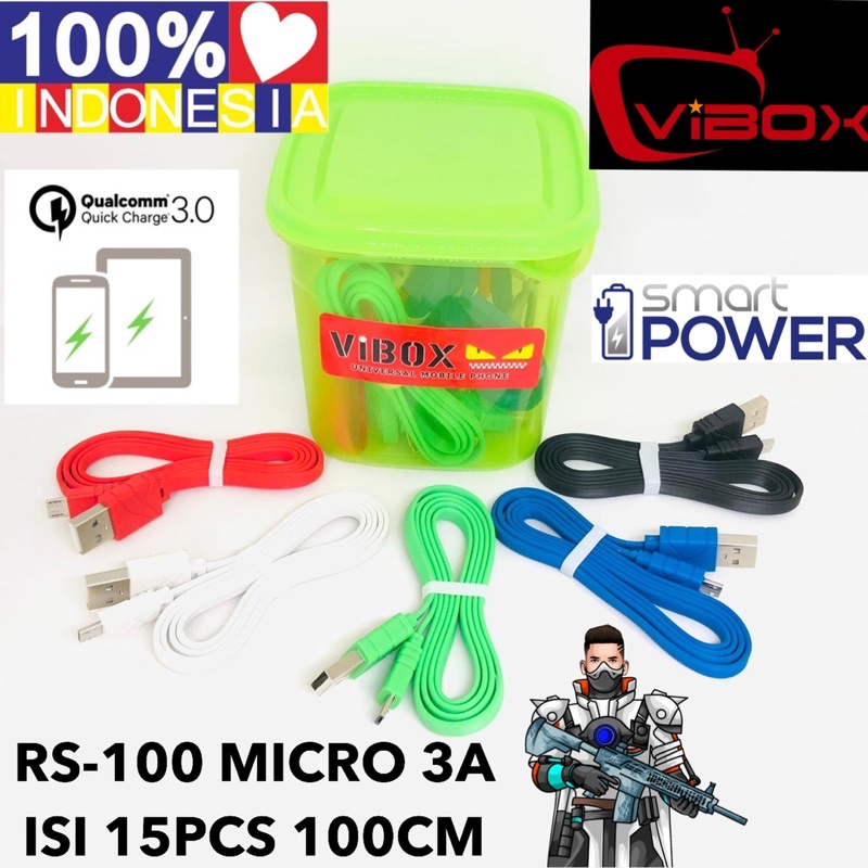 {isi 15pcs} kabel data toples cantik vibox rs-100 micro 1meter original kabel charger micro RS100 for android smartphone