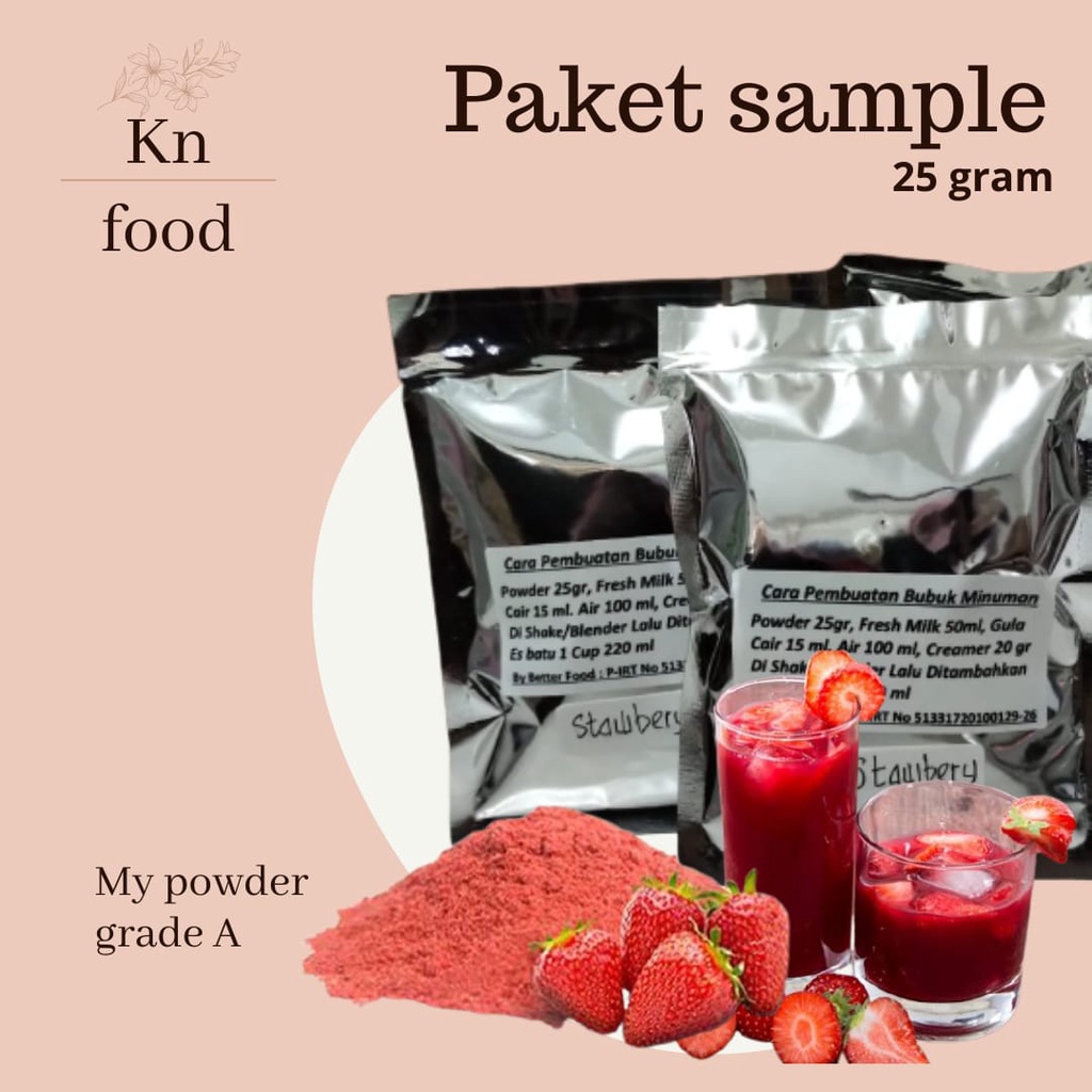 

Paket Sampel 25 Gram My Powder Grade A Minuman Rasa Strawberry