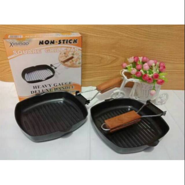 Square Grill Pan - Panci Teflon Panggangan - Teflon Panggang Kompor Wajan