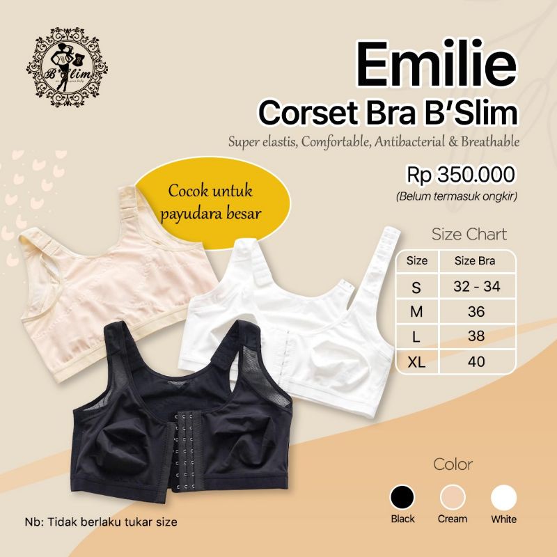 Emilie corset Bra Original B Slim Korset / bra sport / bra tidur / bra untuk sehabis operasi implan 