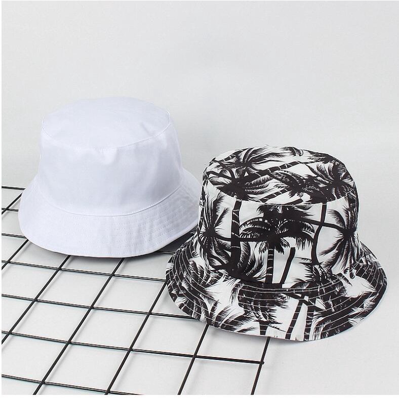 Topi bucket Dua Sisi Motif Daun Gaya hip hop Untuk Pria Dan Wanita