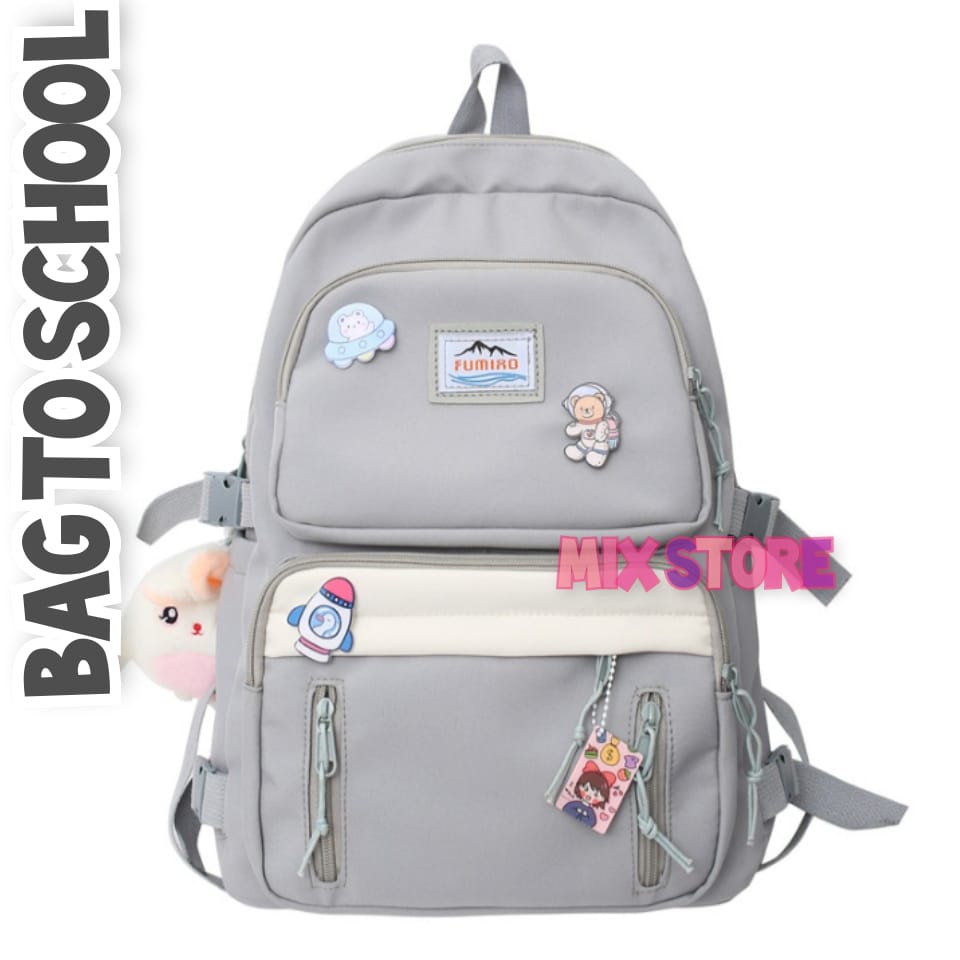 Tas Ransel Wanita Sekolah SD SMP SMK Terbaru K POP Korea Tas Ransel Perempuan Remaja Gadis Gendong Besar Kekinian Terbaru Viral Populer 2022-Abu Abu