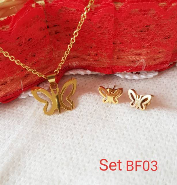 SET Kalung &amp; Anting Buterfly Titanium Import Antikarat Selamanya SG08