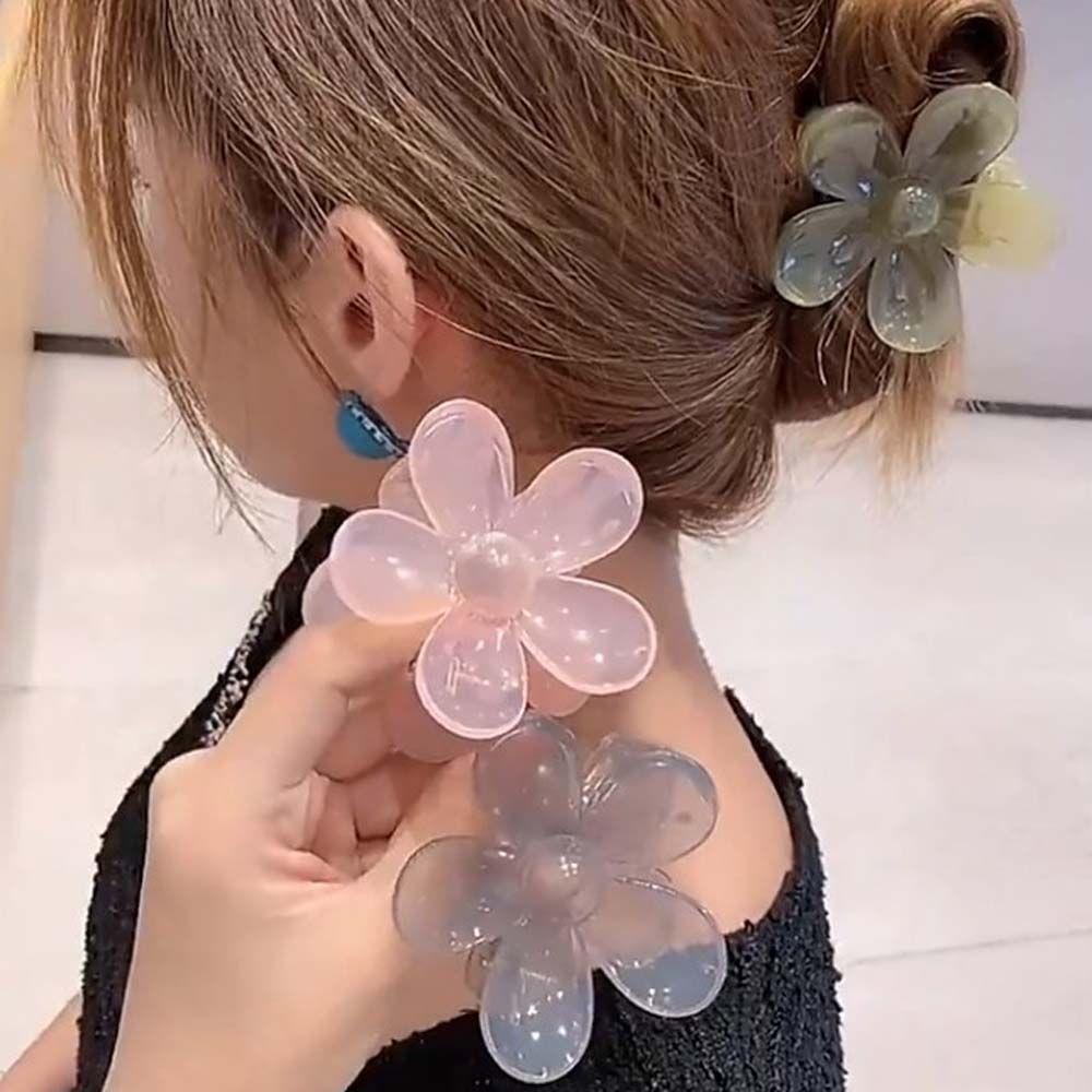Needway Jepit Rambut Bunga Fashion Manis Berbentuk Bunga Transparan Jelly Pink Kuning Ungu Hiasan Rambut