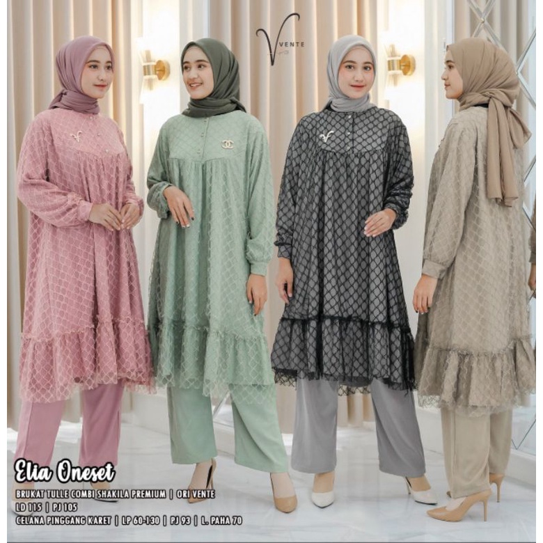ELIA ONESET // SETELAN BAJU WANITA  // BRUKAT TILLE COMBI SHAKILA PREMIUM LD 115 // LONG TUNIK BUSUI