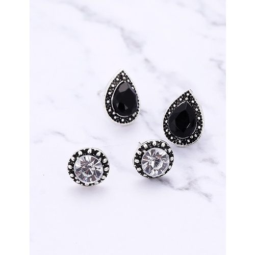 LRC Anting Set Fashion Silver Color Geometric Shape Decorated Earrings(5 Pairs) E58366