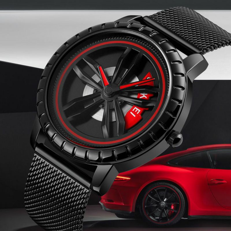 Jam Tangan Velg Wheel Analog Pria Stainless Steel Strap