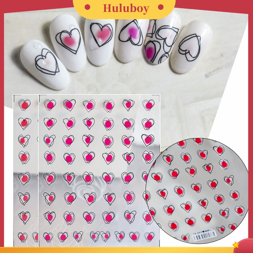 Huluboy Huluboy♡ Stiker Kuku Motif Hati 3D Warna-Warni Untuk Dekorasi Nail Art