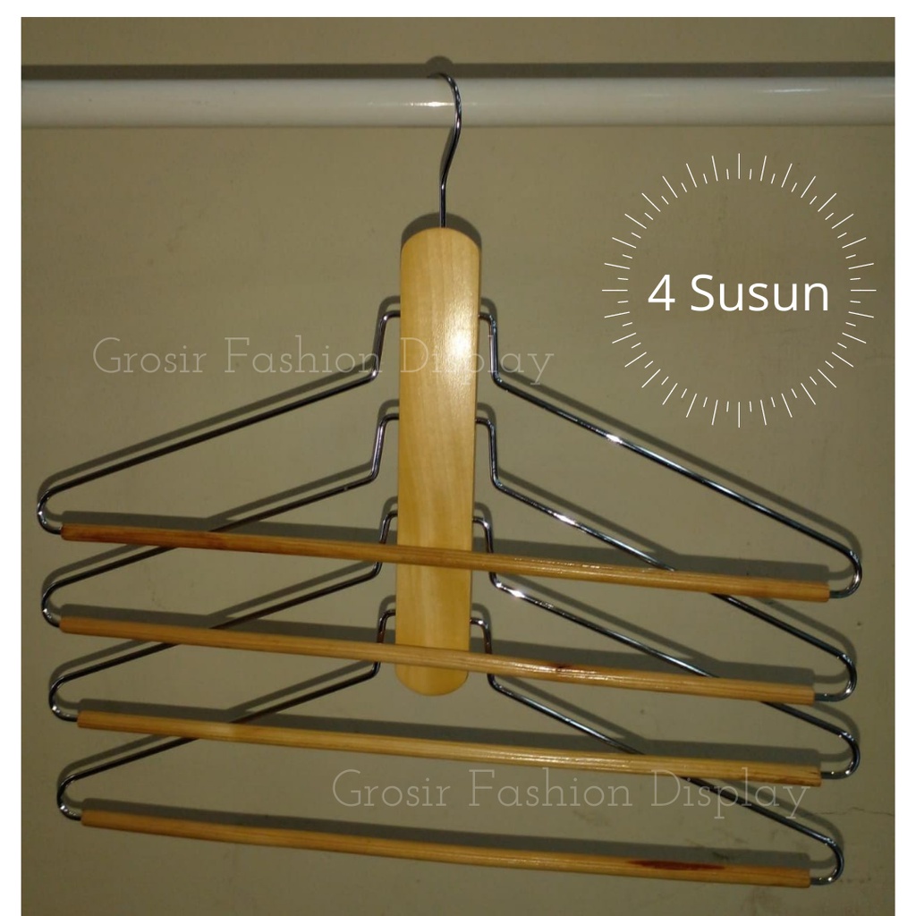 Hanger Kayu Naturan Hanger Kayu Susun 4 Gantungan Baju Kayu Multifungsi Hanger Palang-BH